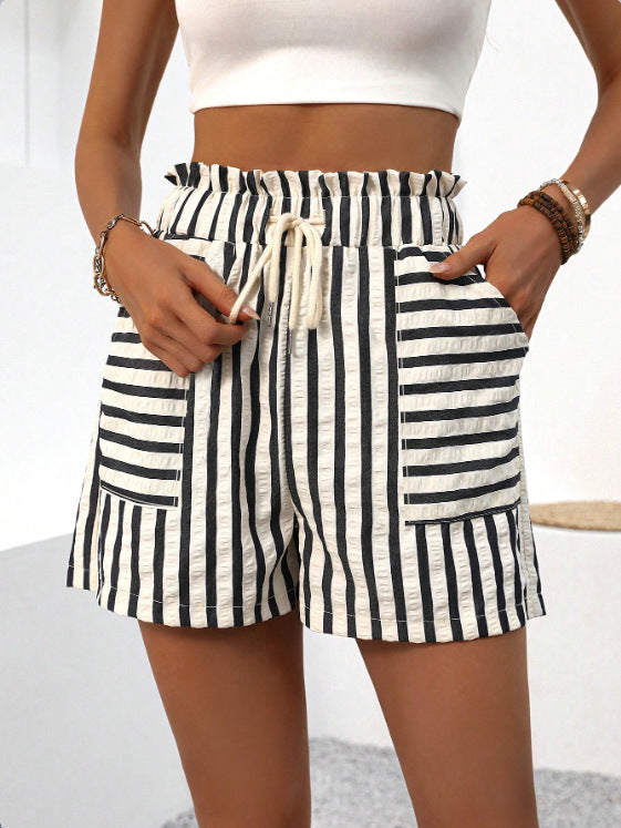 High-Waisted Drawstring Striped Shorts – fleurworld.shop