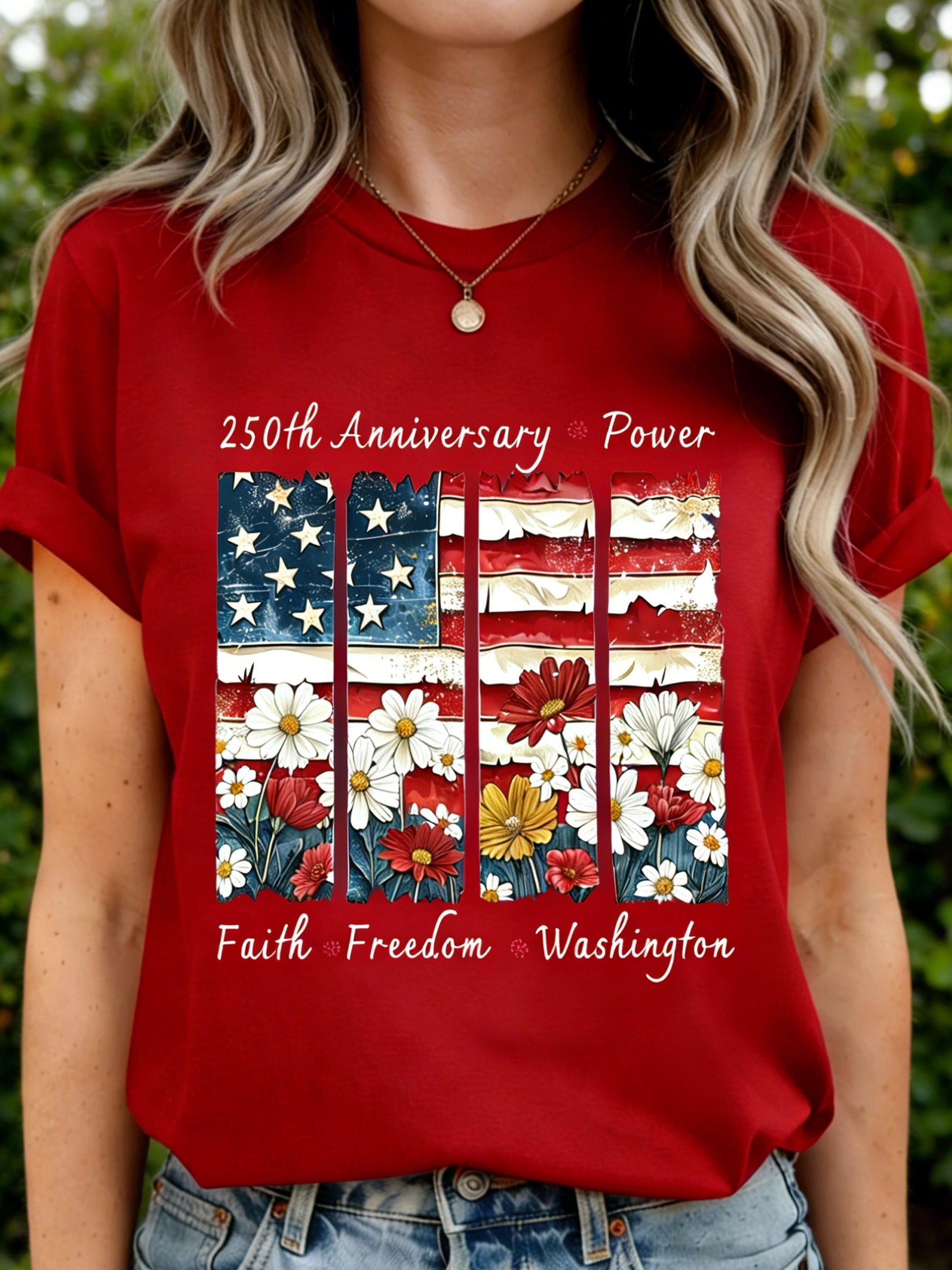 250th anniversary America Flag SLogan Casual T-Shirt