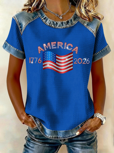 Women's 250th Anniversary Of The Founding Of the United States Short Sleeve T-shirt Summer  Text Letters Printing Jersey Crew Neck Daily Going Out Casual Top