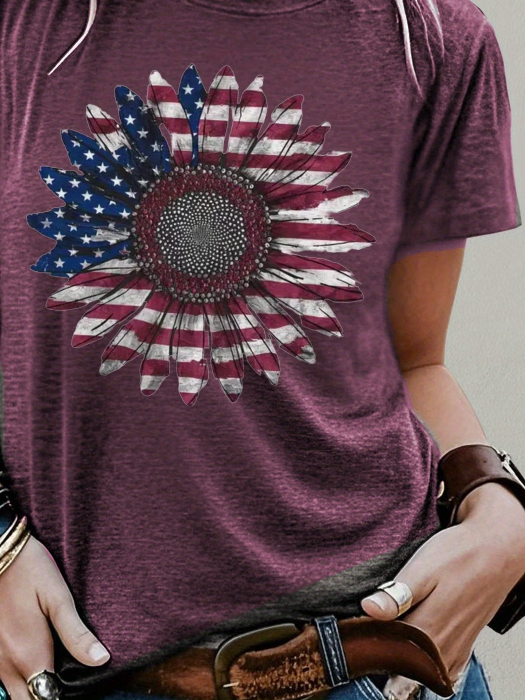 Women's Short Sleeve T-shirt Summer Purple America Flag Printing Jersey Crew Neck Daily Going Out Casual Top