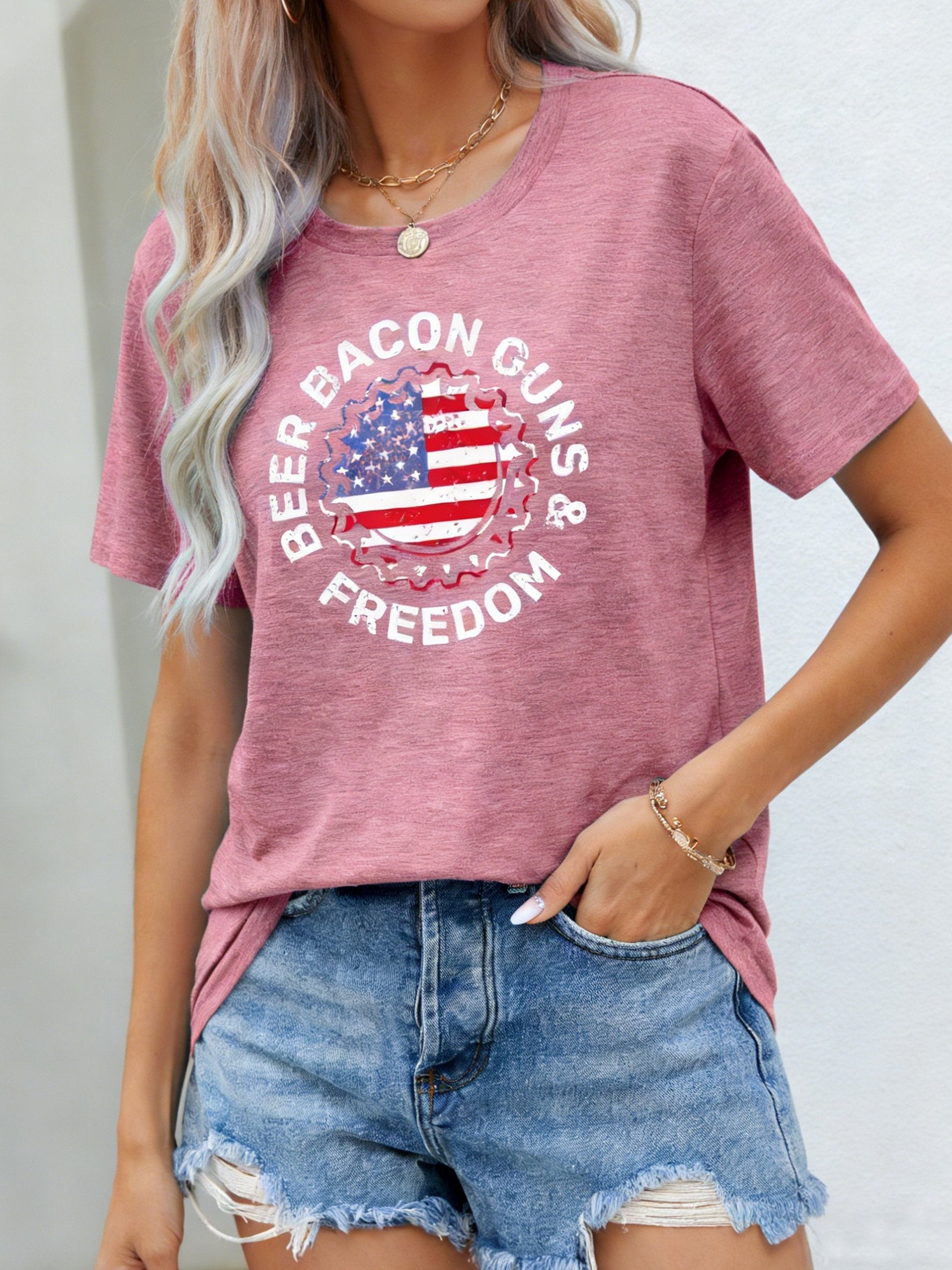 3D Printing Crew Neck Short Sleeve Independance Day Loose Going Out Casual T-Shirt