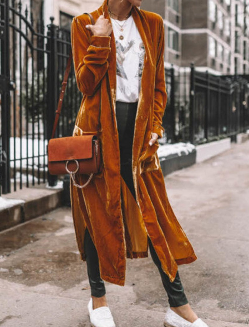 Loose-Fit Velvet Stretch Long Coat