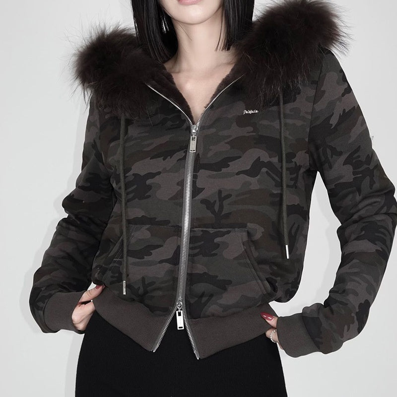 Hooded Fuzzy Patchwork Jacket