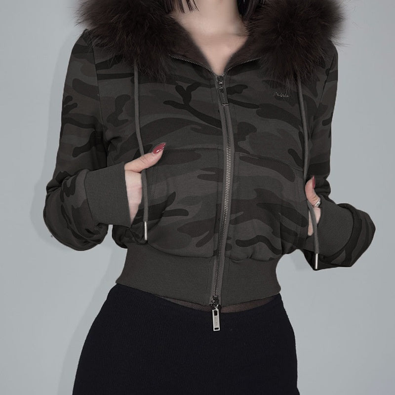 Hooded Fuzzy Patchwork Jacket
