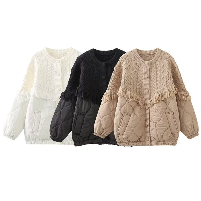 Quilted Knit Jacket with Fringe