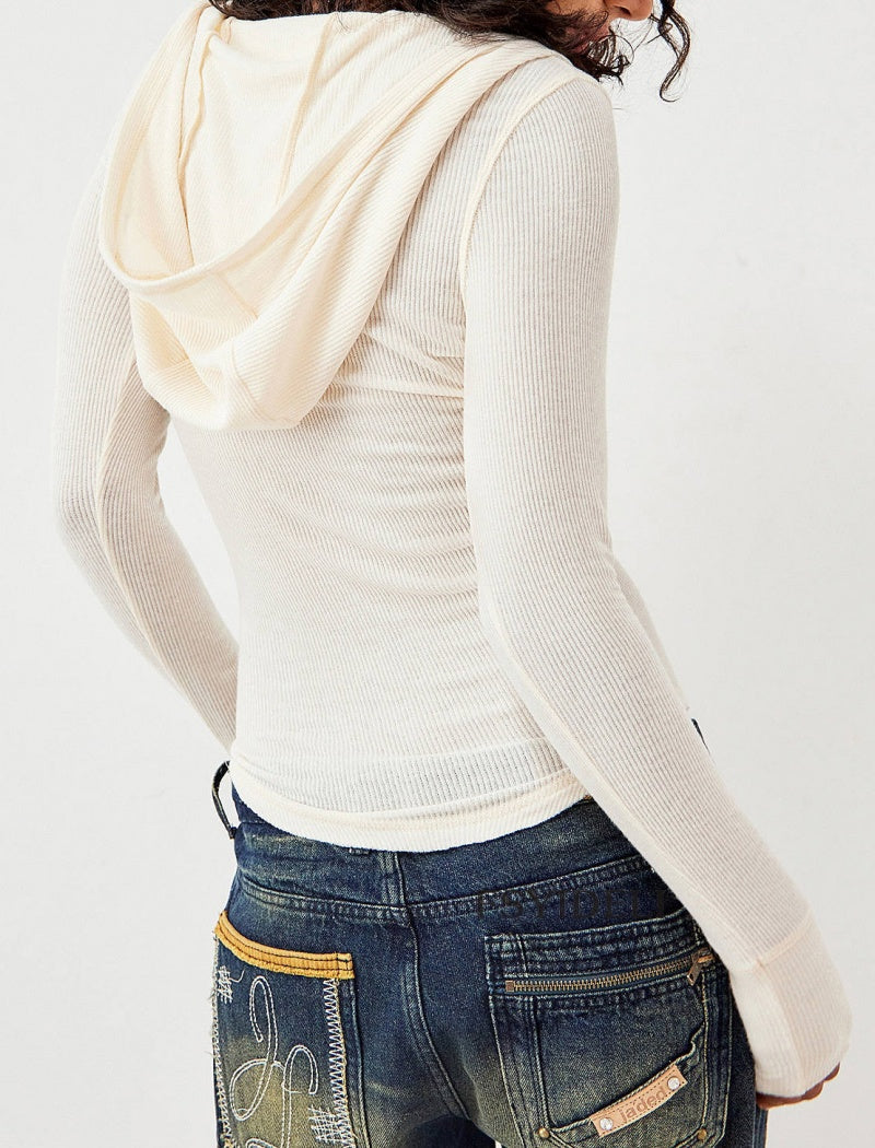 Ribbed V-Neck Henley Top