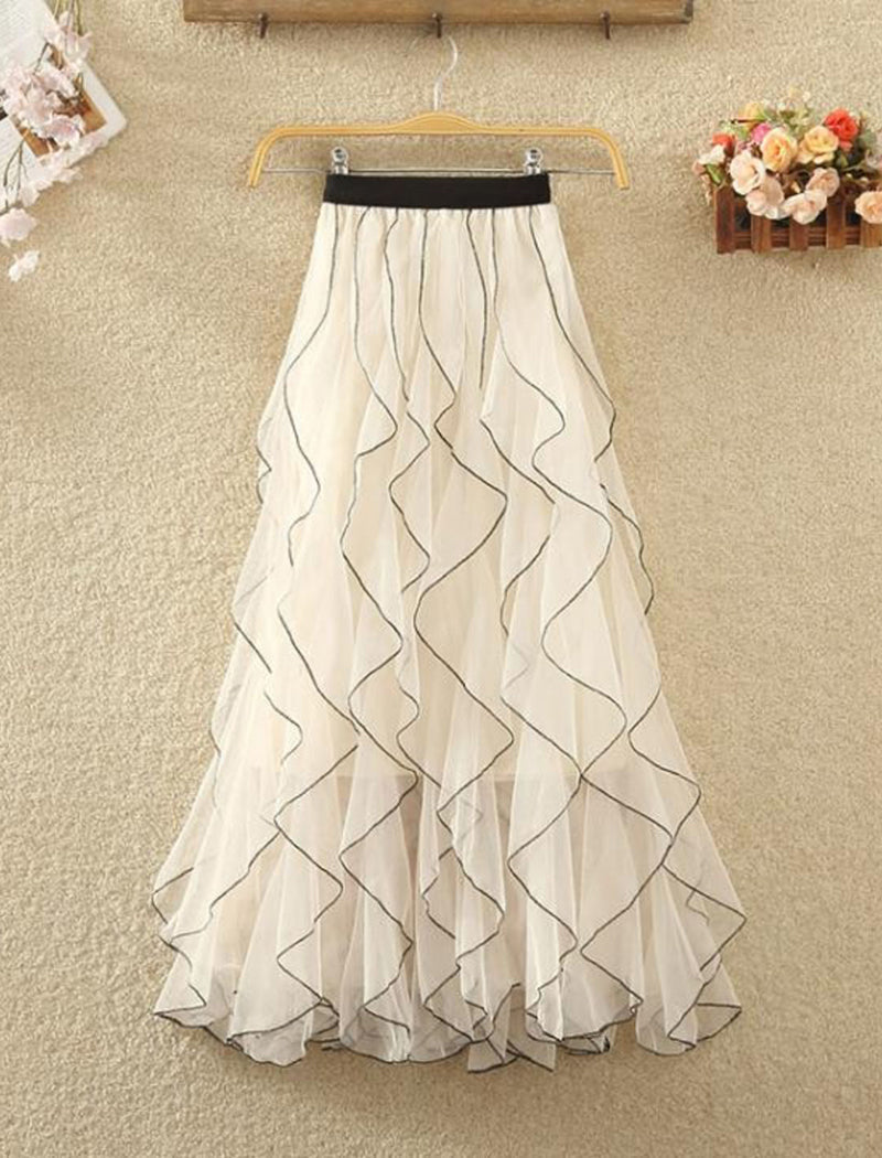 Mesh Midi Skirt with Wavy Patterns