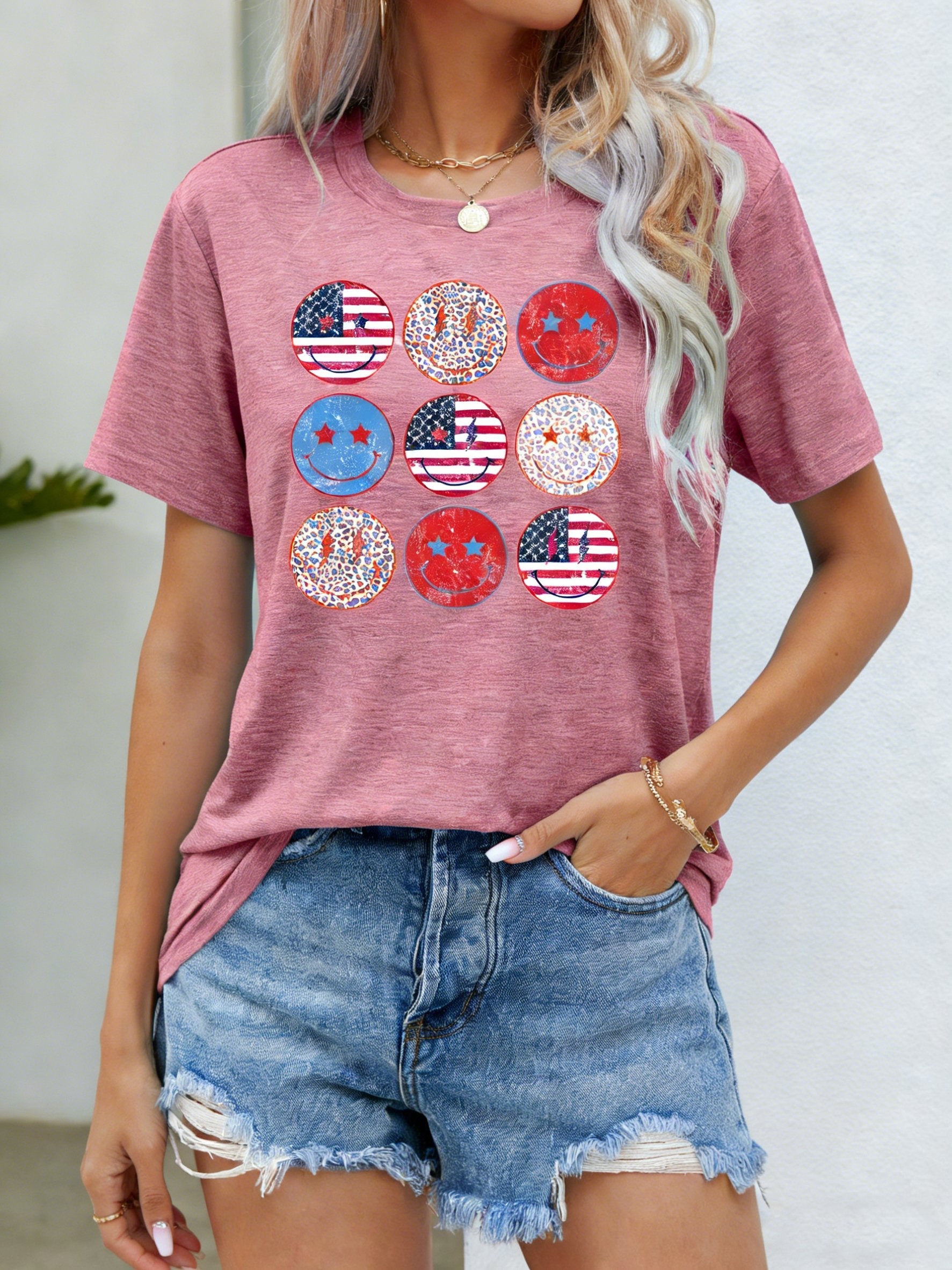 3D Printing Crew Neck Short Sleeve Independance Day Loose Going Out Casual T-Shirt