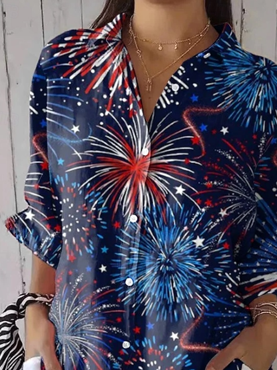 Women's American Flag Printed Casual Mid-Length Sleeve Shirt