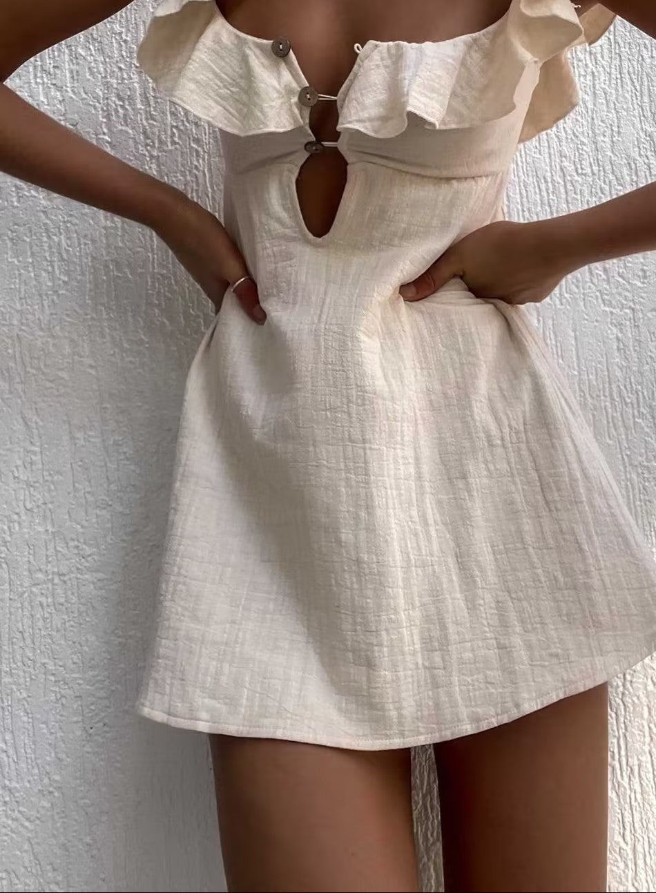 Solid Color Ruffle Slip Mini Dress | V-Neck Summer Dress