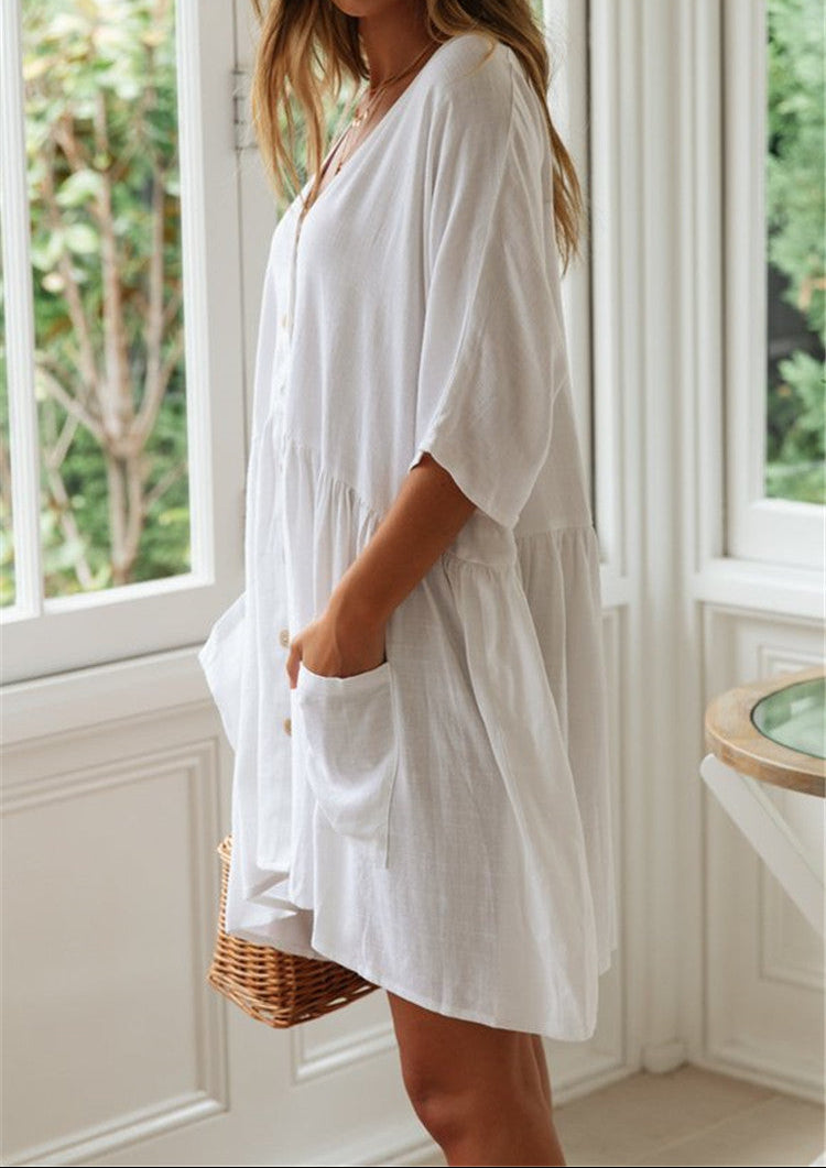 Women Button Loose Beach Cover-Up