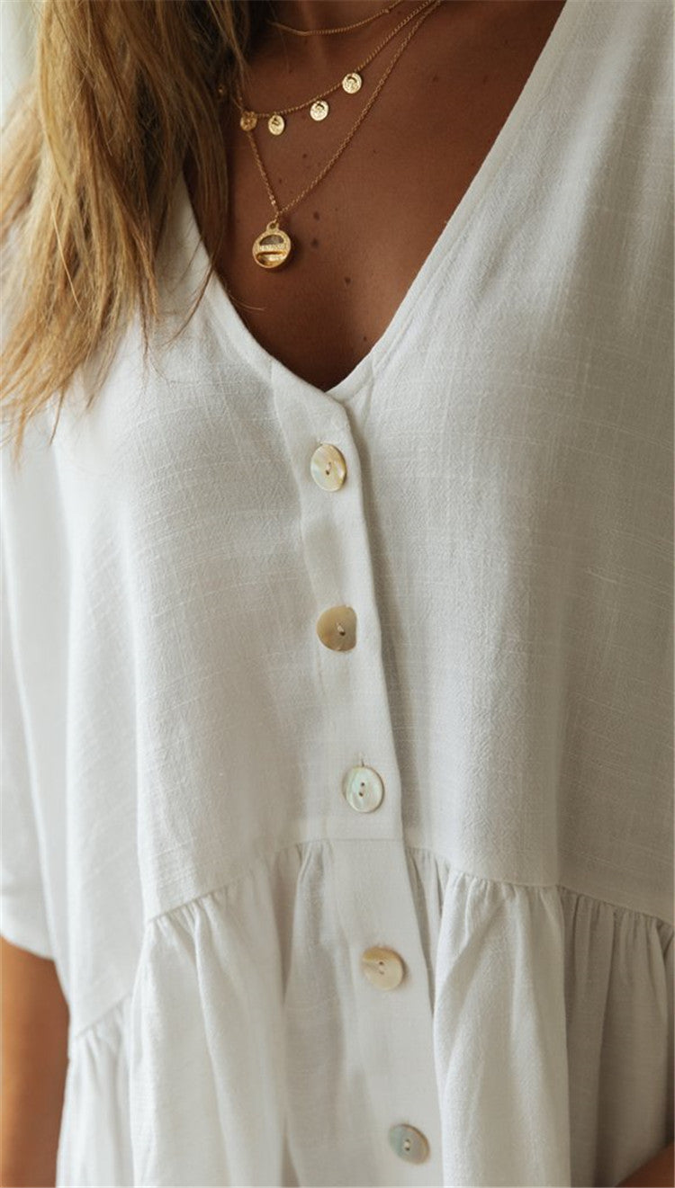 Women Button Loose Beach Cover-Up