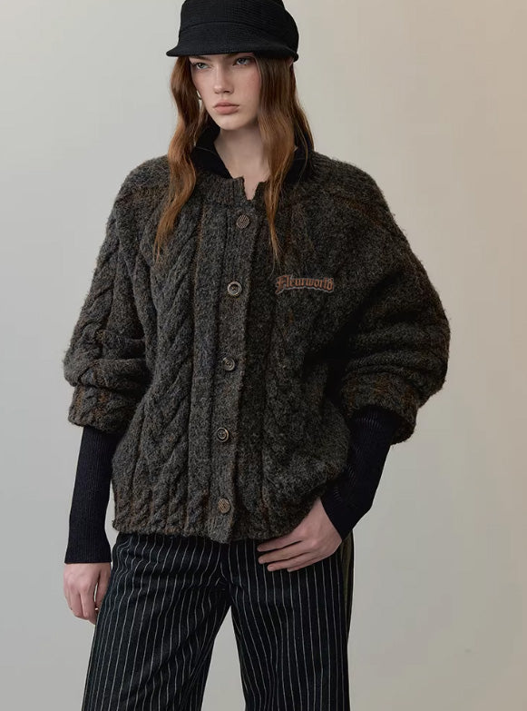 Handcrafted Cable-Knit Wool Cardigan Coat