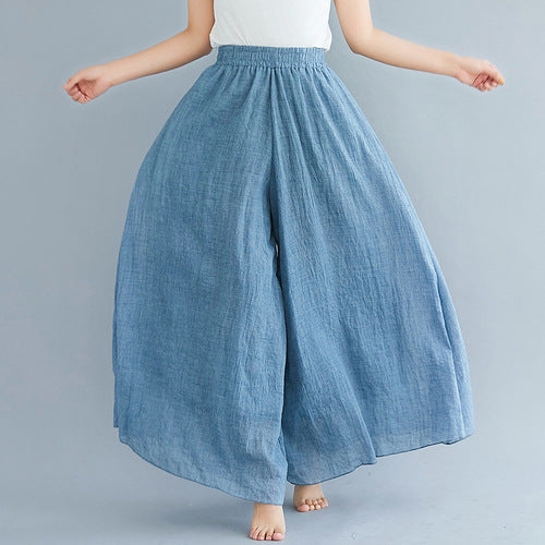 Cotton Linen Wide-Leg Skort Pants