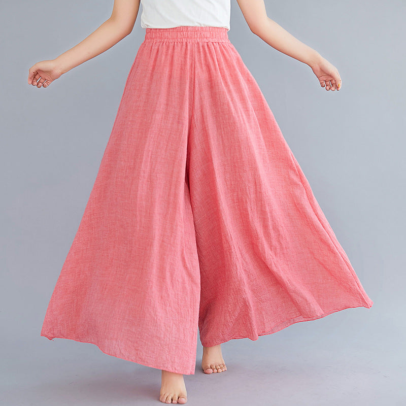 Cotton Linen Wide-Leg Skort Pants