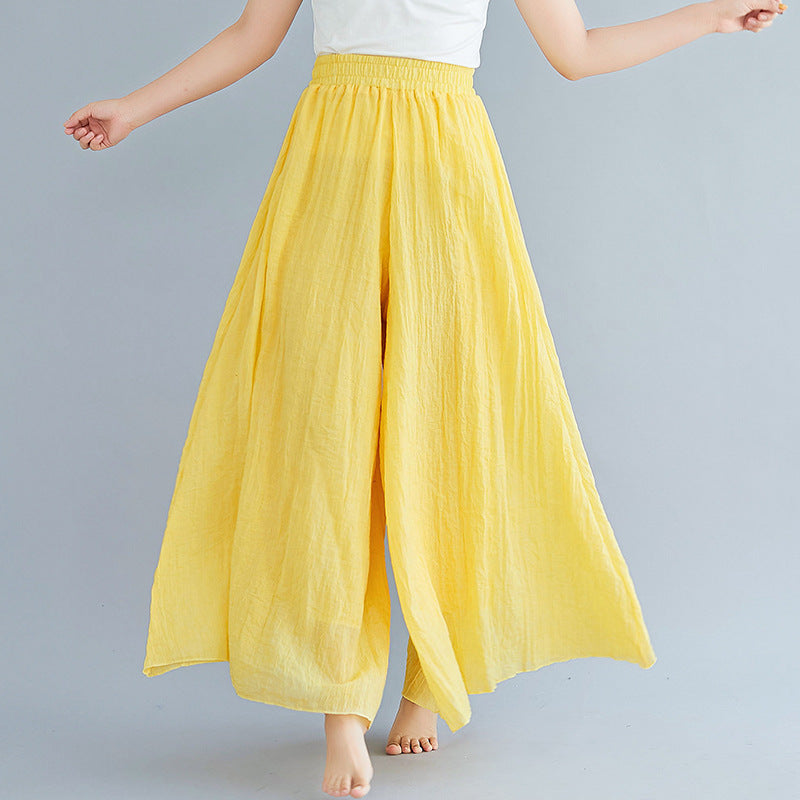 Cotton Linen Wide-Leg Skort Pants