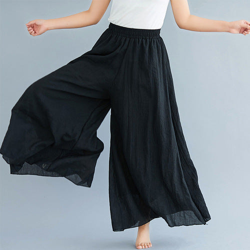 Cotton Linen Wide-Leg Skort Pants