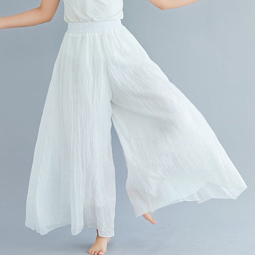 Cotton Linen Wide-Leg Skort Pants
