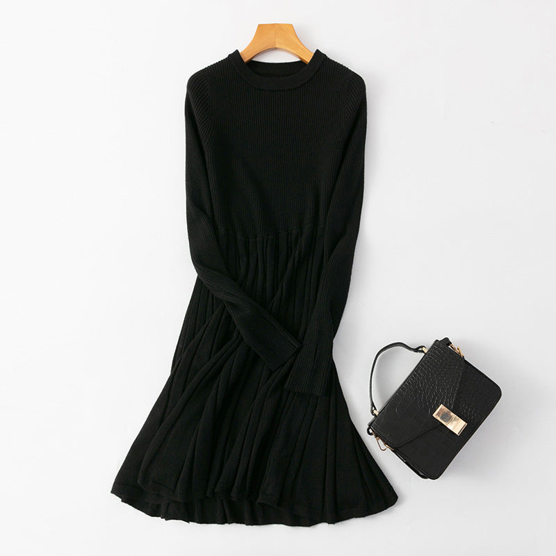 Solid Knit Maxi Dress with A-Line Flared Skirt