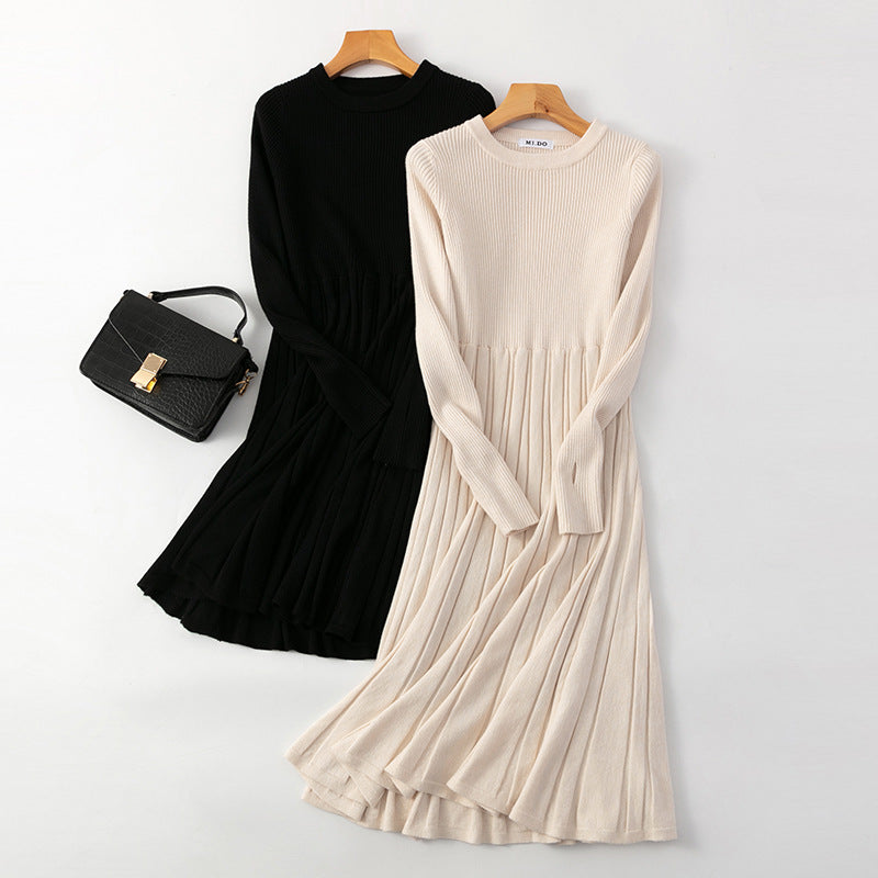 Solid Knit Maxi Dress with A-Line Flared Skirt