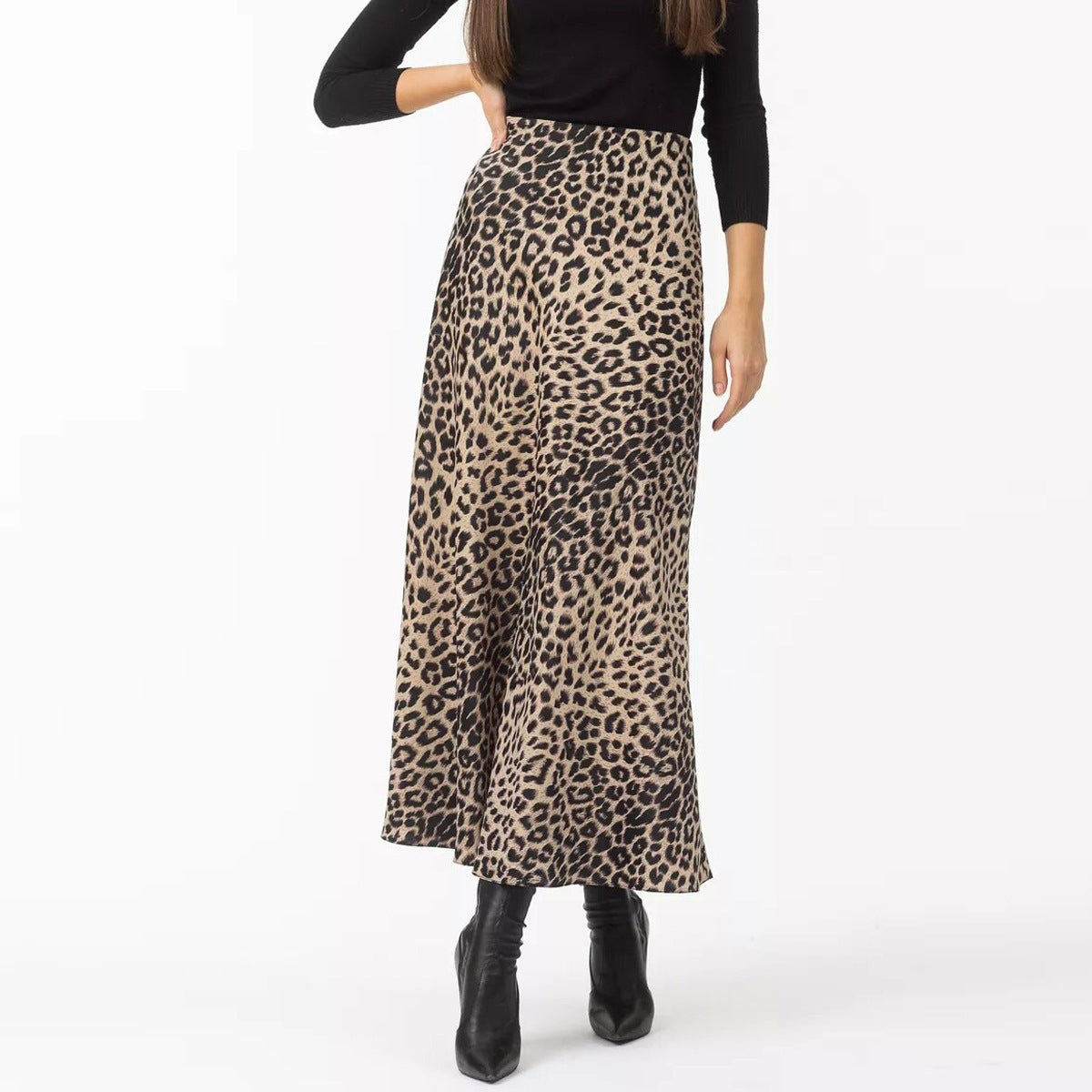 Leopard Print Satin-Look High-Waist Straight Maxi Skirt | Statement Boutique Skirt