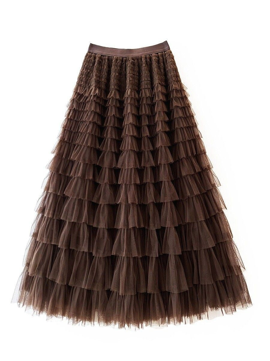 Layered Tulle Maxi Skirt | Romantic Tiered Cake Skirt