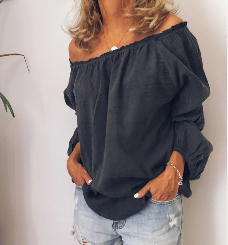 Off Shoulder Ruched Cotton Linen Blouse