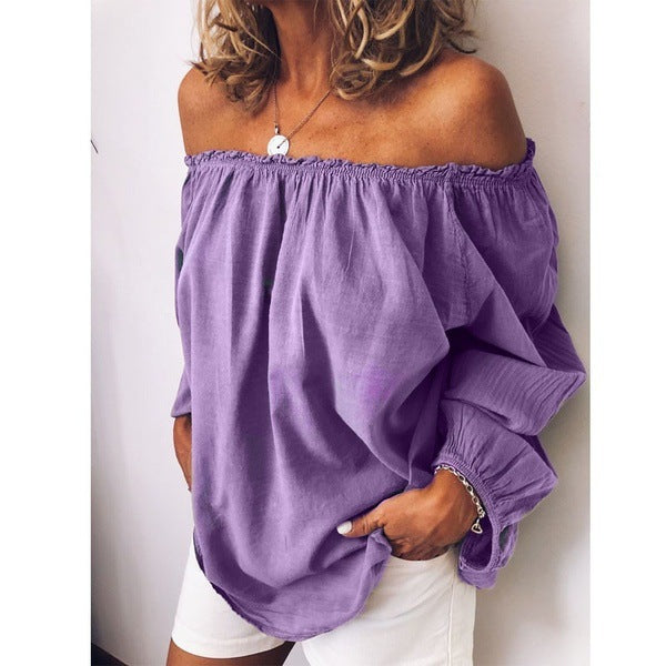 Off Shoulder Ruched Cotton Linen Blouse