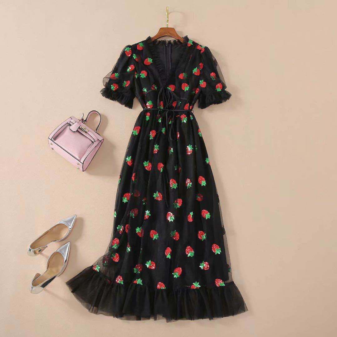 French Style Sequin Tulle Ruched Maxi Dress
