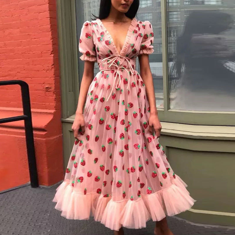 French Style Sequin Tulle Ruched Maxi Dress