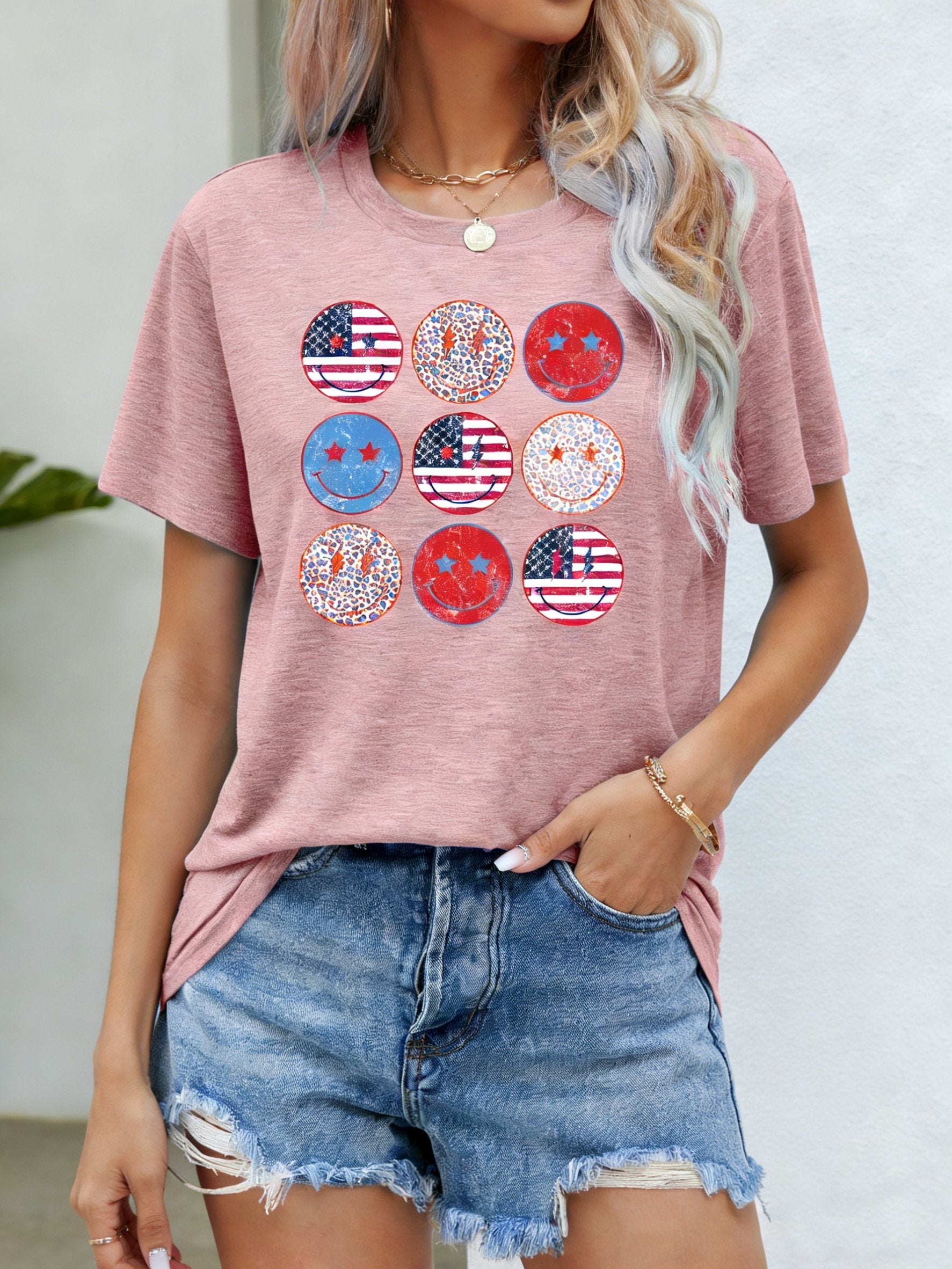3D Printing Crew Neck Short Sleeve Independance Day Loose Going Out Casual T-Shirt