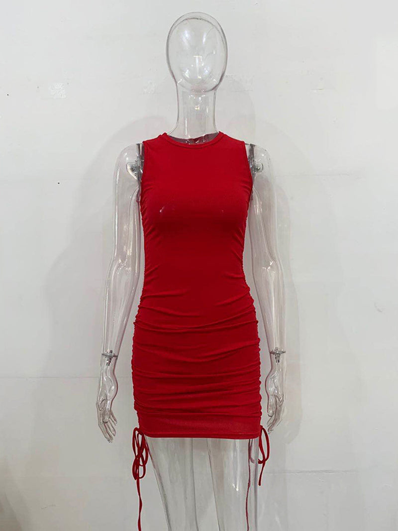 Drawstring Ruched Bodycon Mini Dress