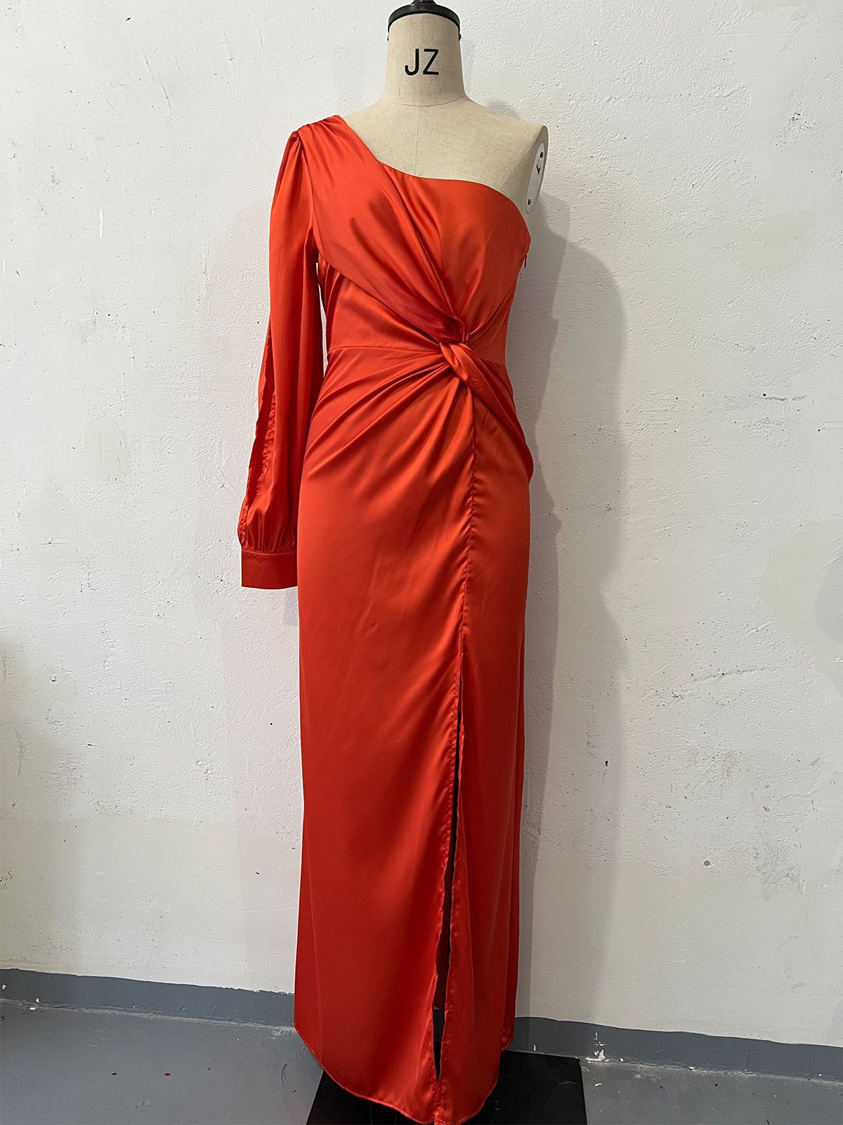 One-Shoulder Draped Split-Hem Maxi Dress