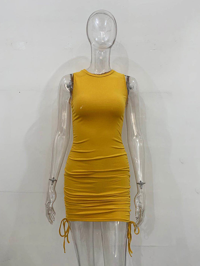 Drawstring Ruched Bodycon Mini Dress