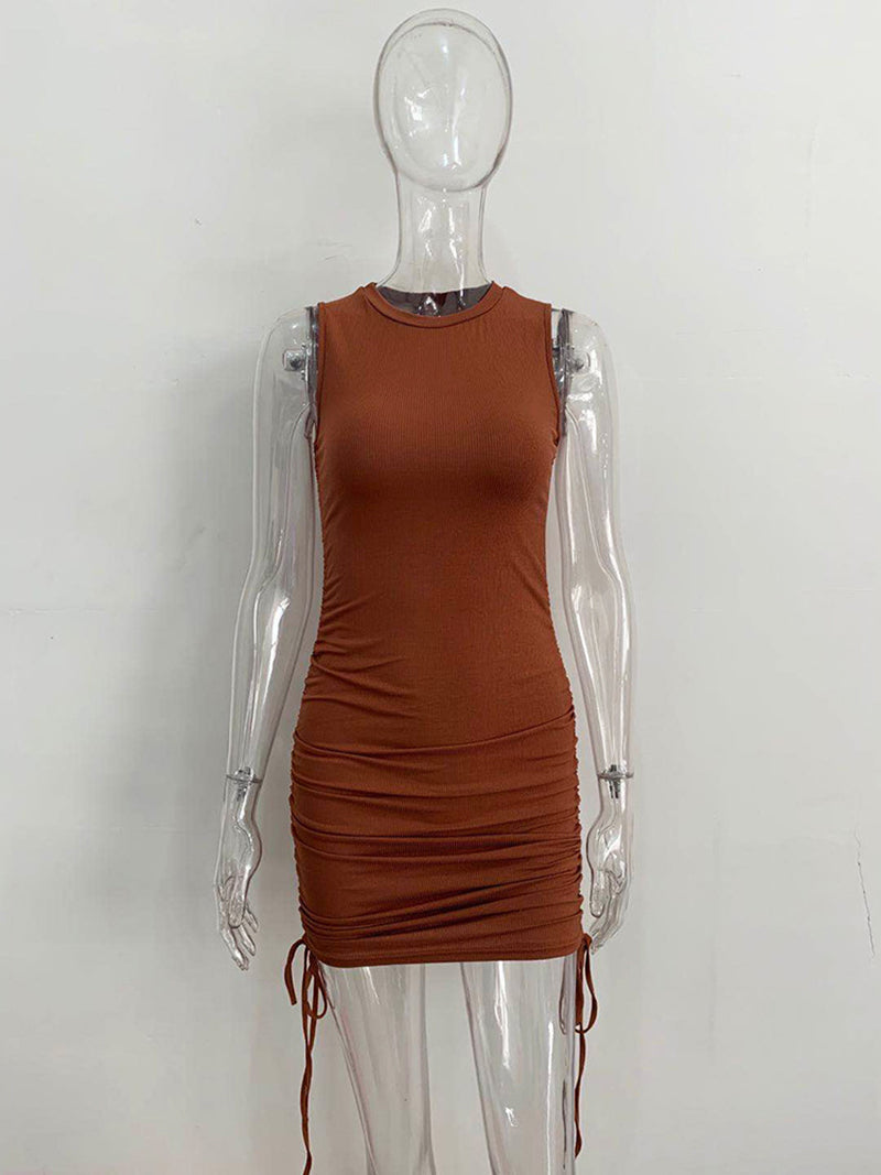Drawstring Ruched Bodycon Mini Dress