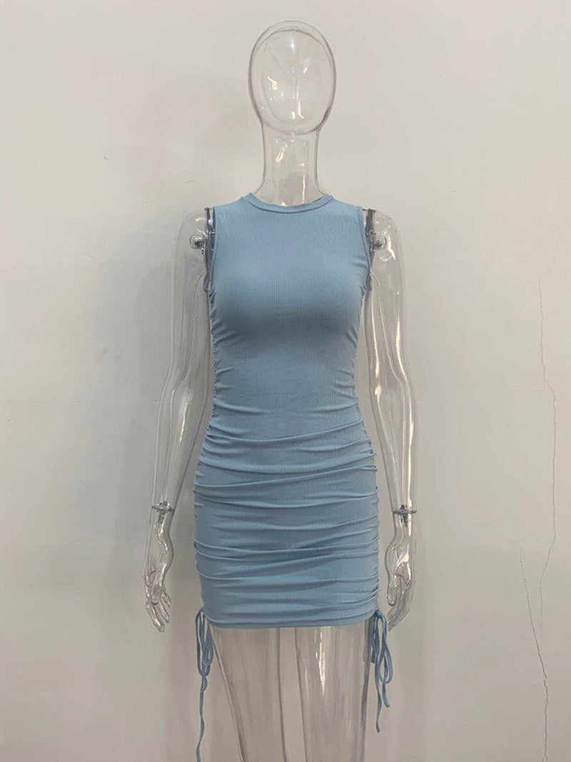 Drawstring Ruched Bodycon Mini Dress