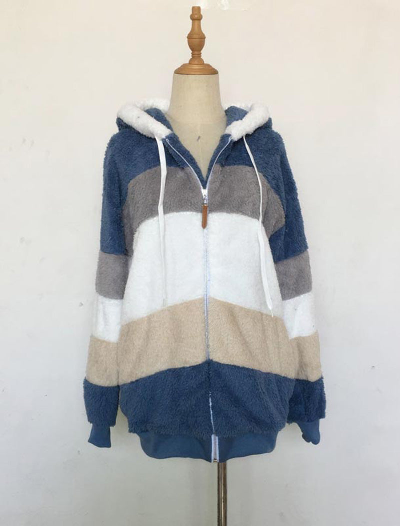 Hooded Patchwork Fuzzy Jacket