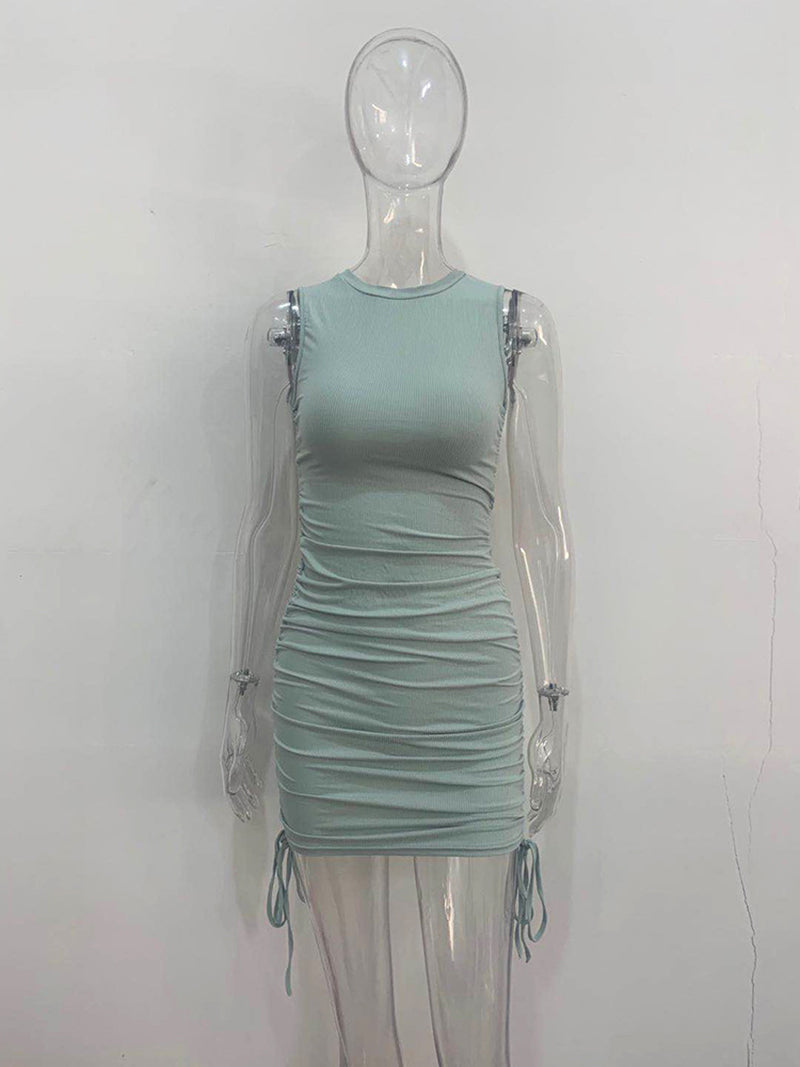 Drawstring Ruched Bodycon Mini Dress