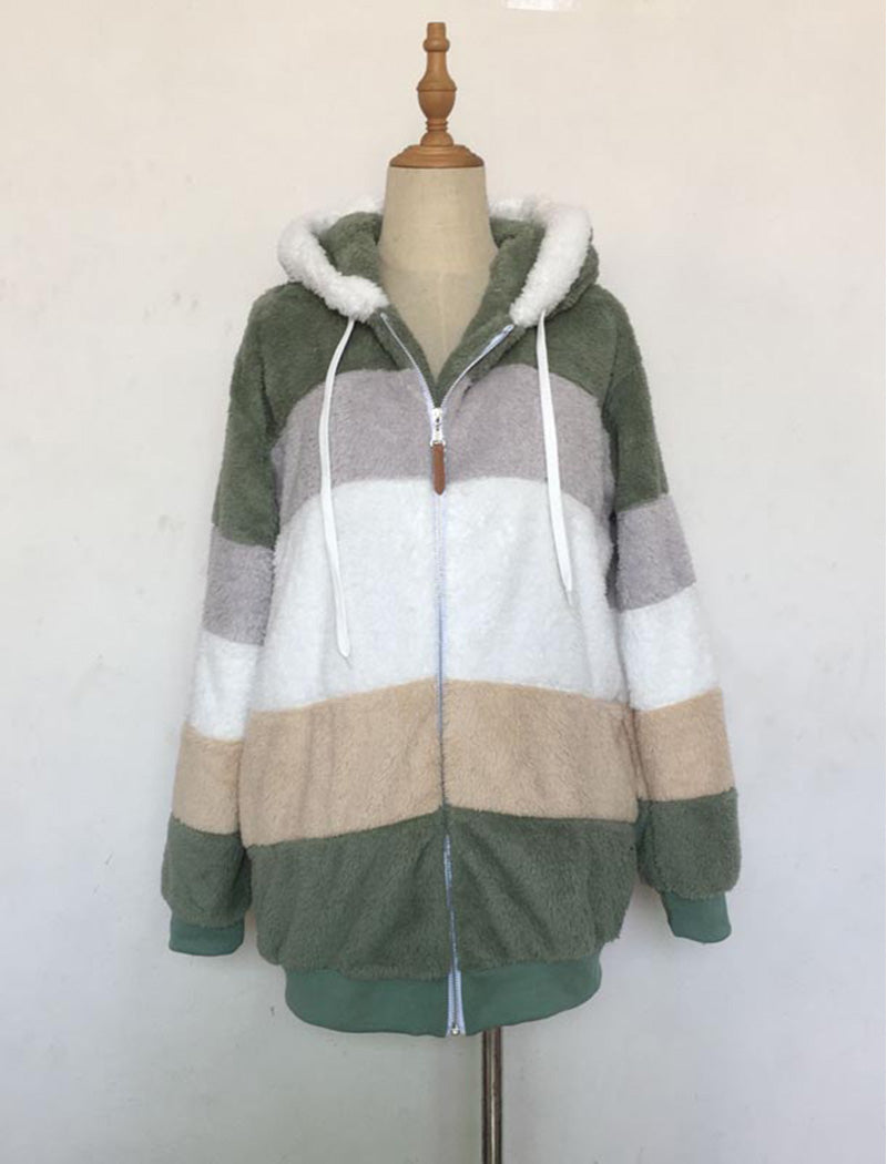 Hooded Patchwork Fuzzy Jacket