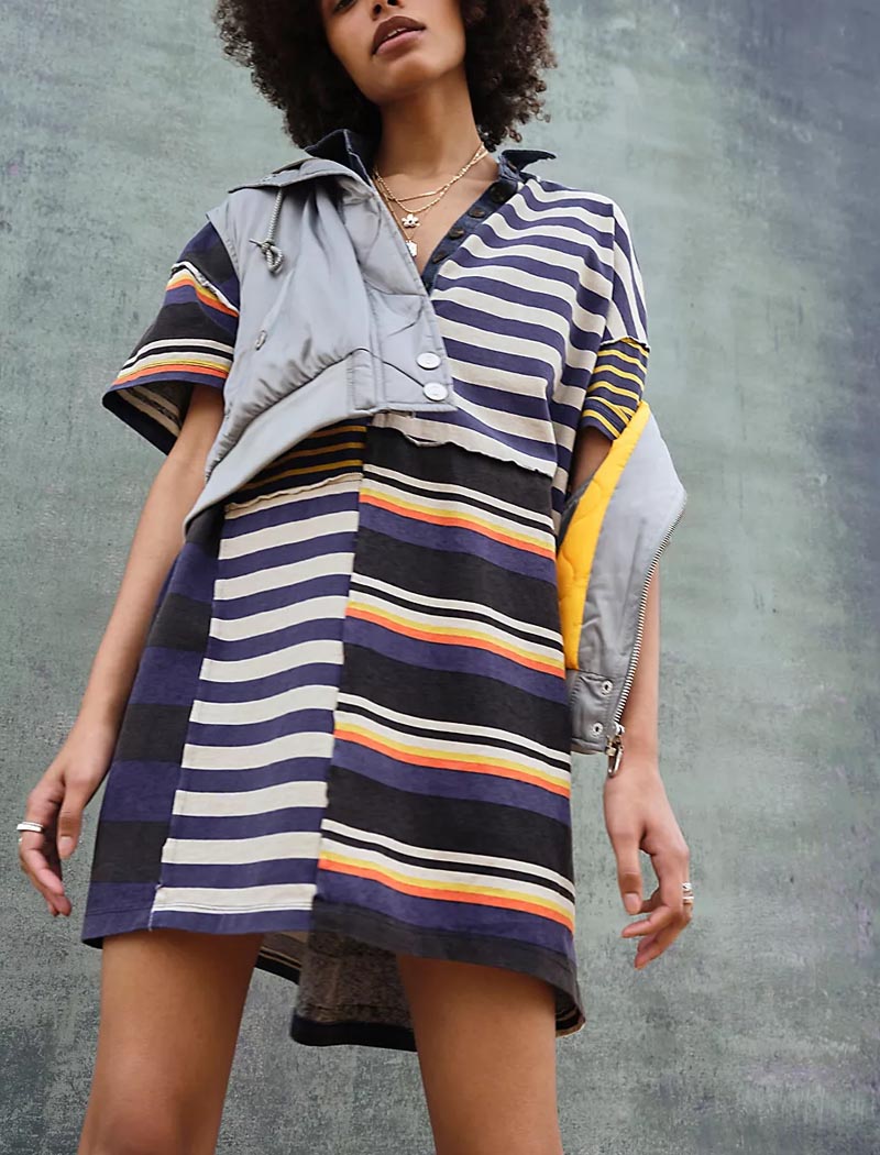 Striped Patchwork Oversized Mini Dress