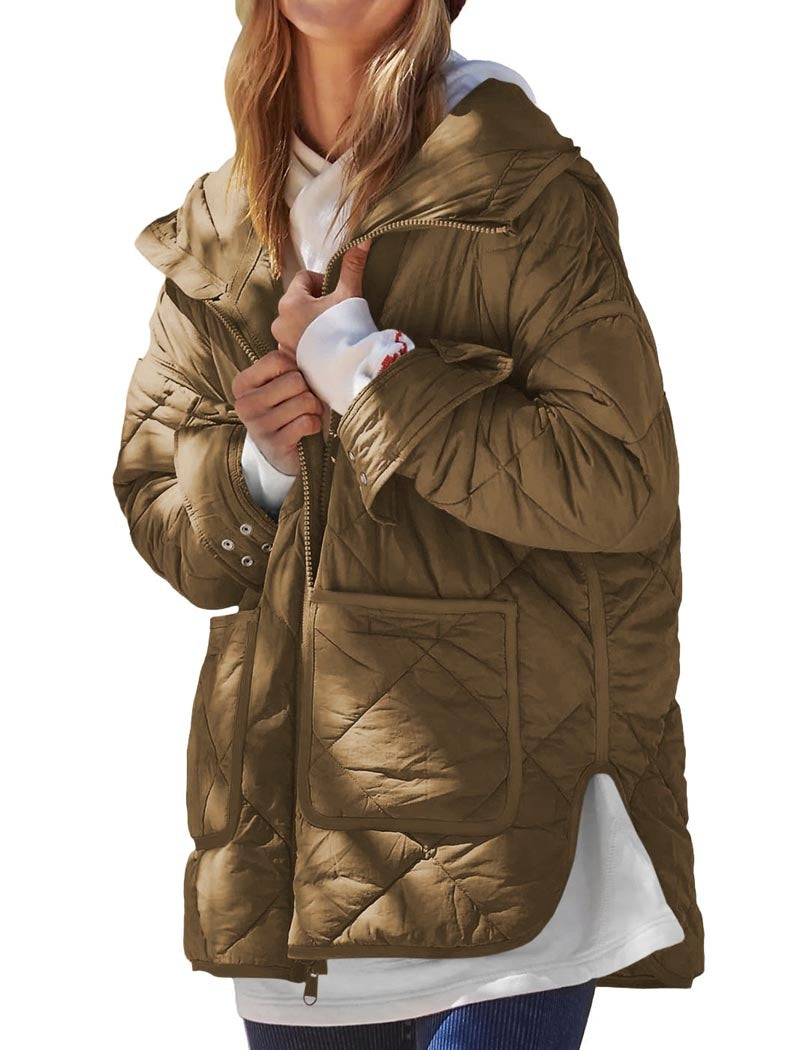 Diamond Plaid Pocketed Split Coat