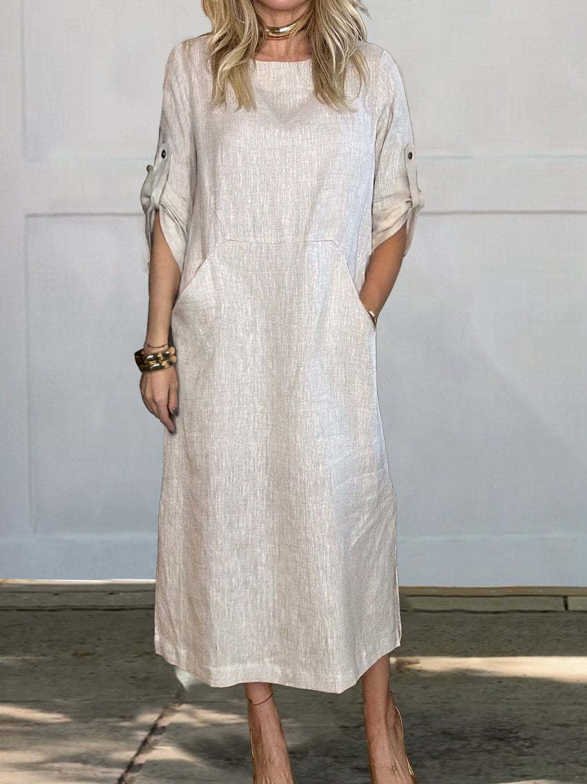 Solid Pocket Midi Dress