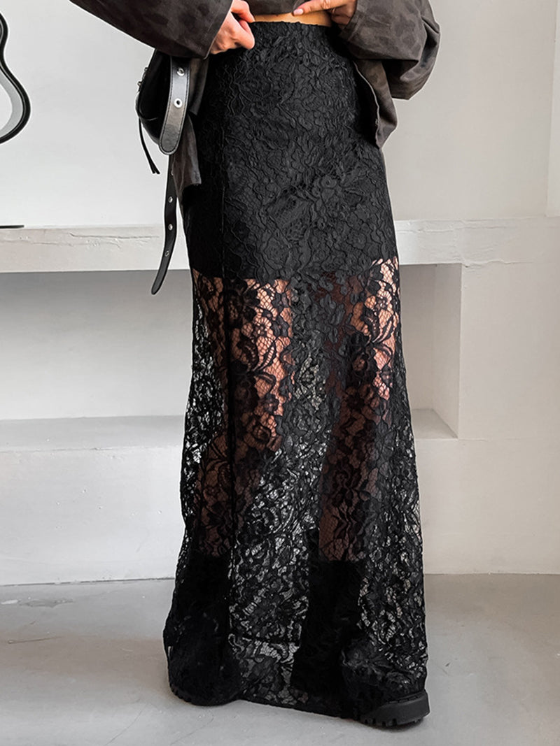 High-Rise Cutout Lace Maxi Skirt