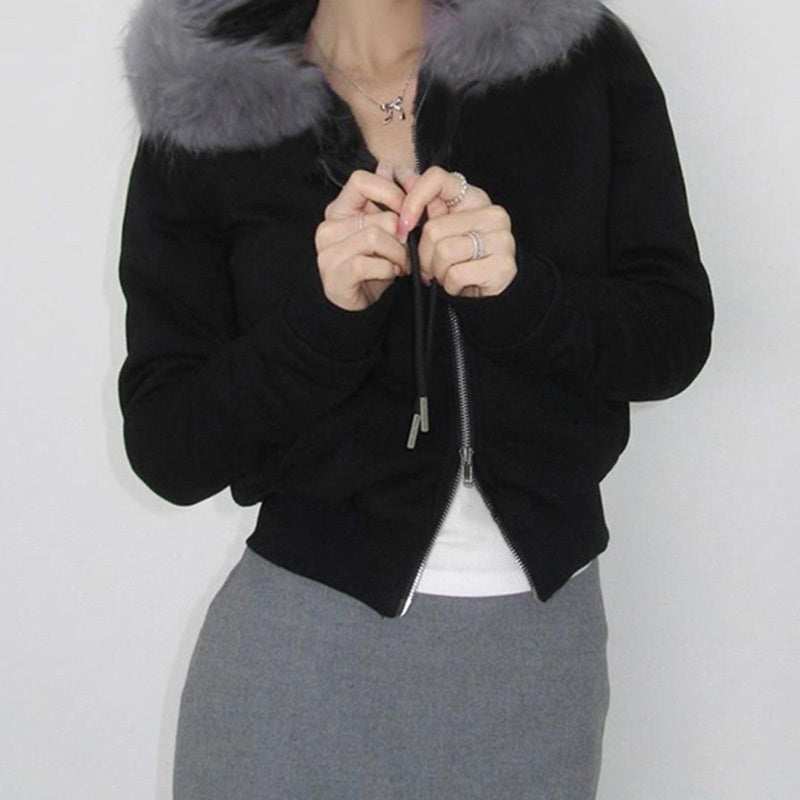 Hooded Fuzzy Patchwork Jacket