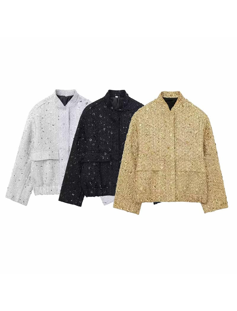 Embellished Sequin Bomber Jacket