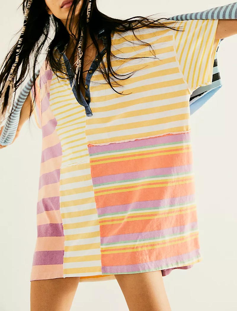 Striped Patchwork Oversized Mini Dress