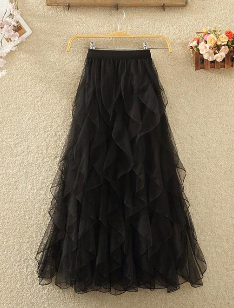 Mesh Midi Skirt with Wavy Patterns