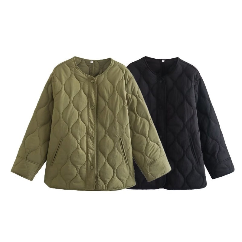 Oversized Quilted Jacket with Button Closure