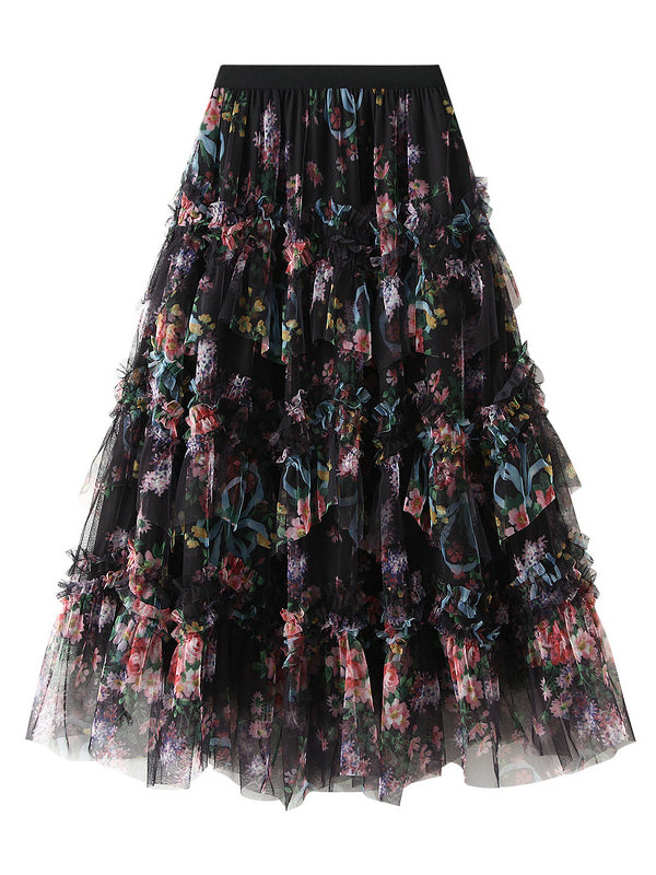 Layered Flower Ruffle Floral Print Layered Ruffle Skirt – fleurworld.shop