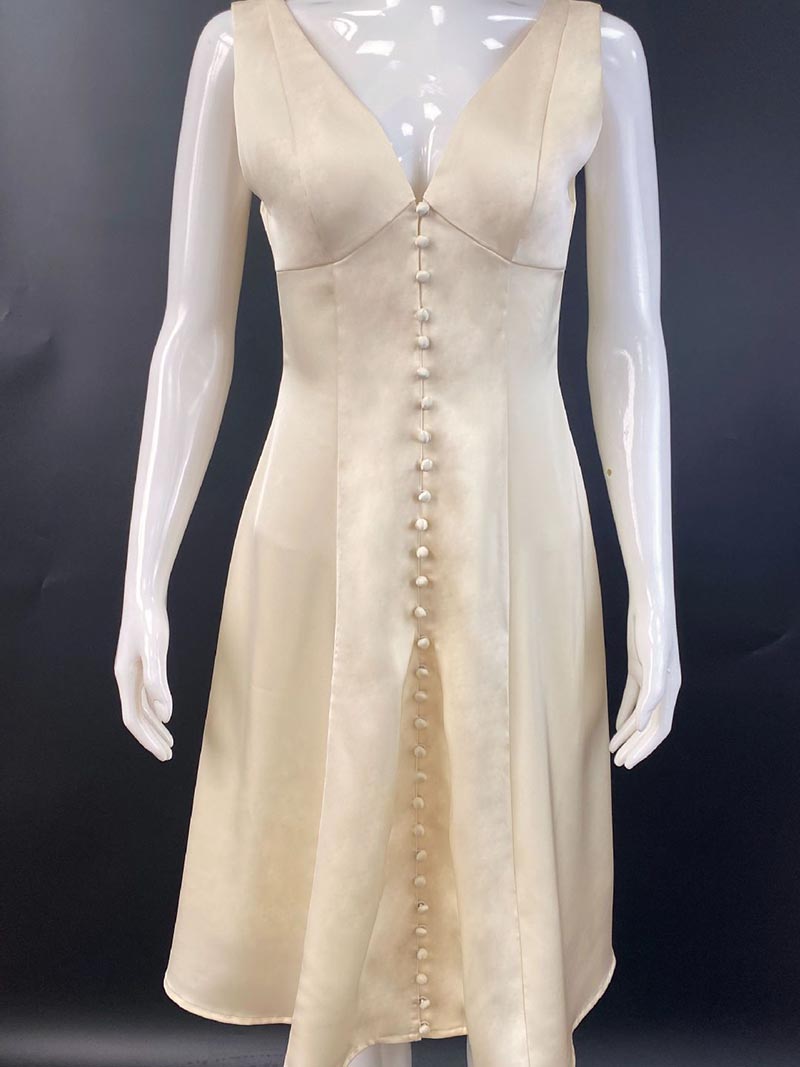 Button-Front Open-Back  Sleeveless Midi Dress